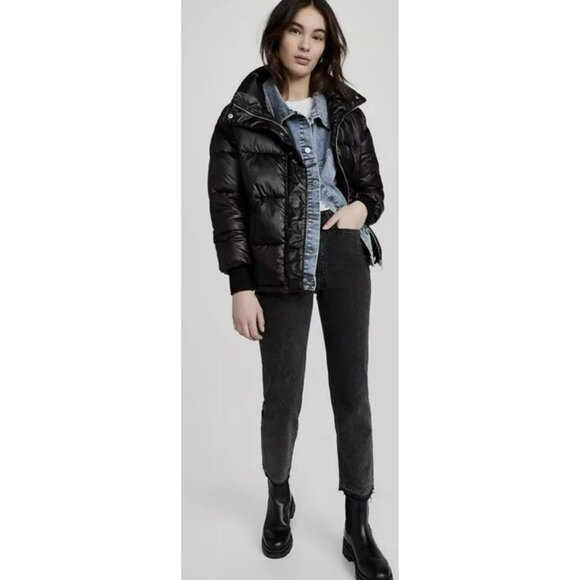 Blank NYC Layered Oversized Run the Show Denim Puffer Coat Jacket Sz XS NWT - Picture 3 of 10
